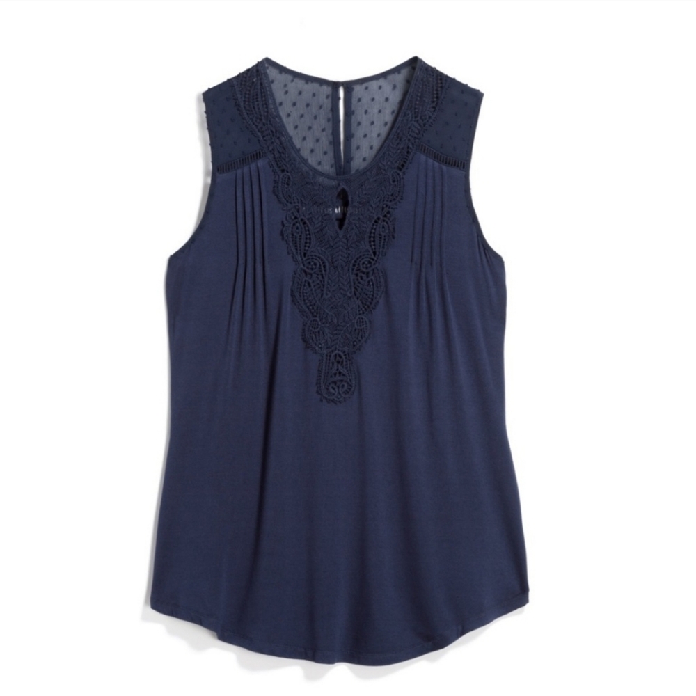 DANIEL RAINN Ranella Crochet Front Keyhole Knit Top
